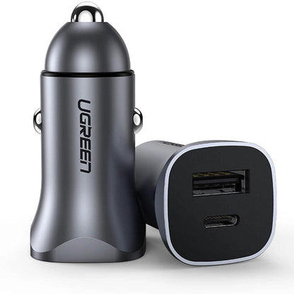 Autoladegerät UGREEN CD130, 30 W, 3 A, 1 x USB-A - 1 x USB-C, Grau