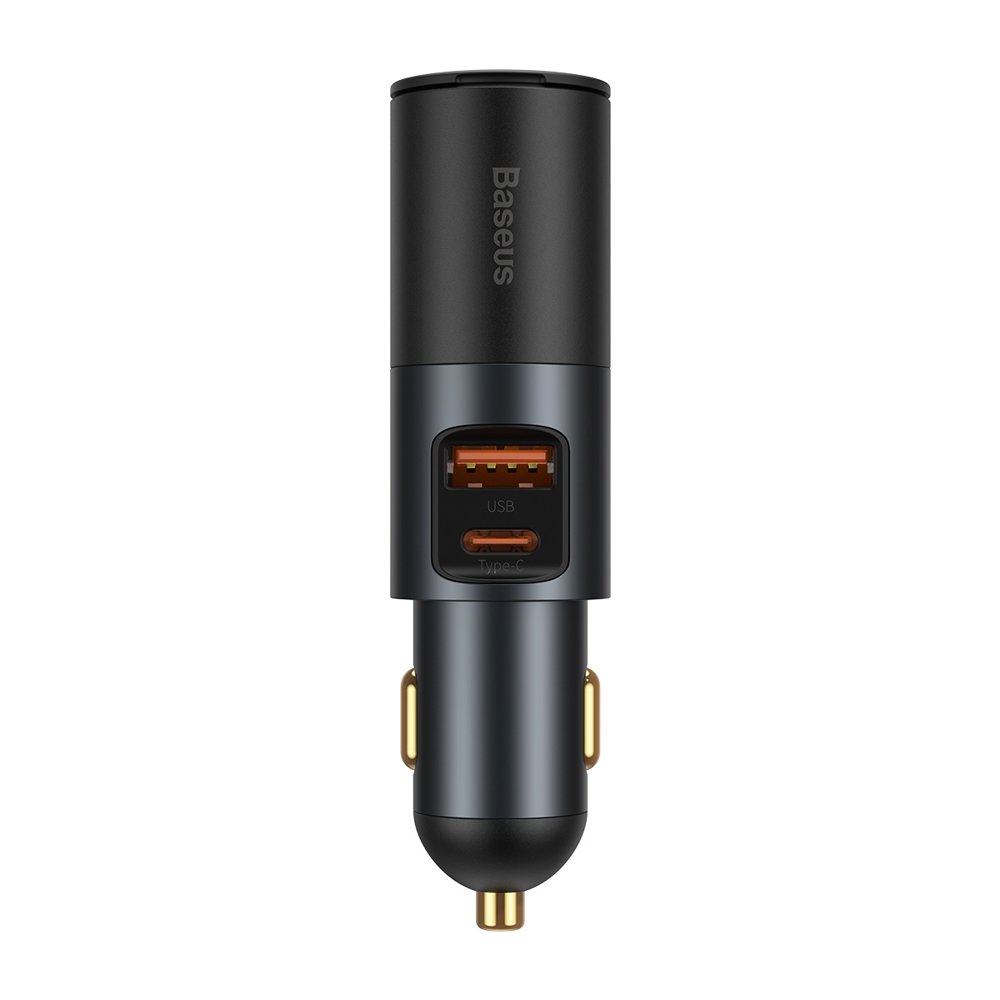 Baseus Share Together Autoladegerät, 120 W, 3 A, 1 x Zigarettenanzünder-Erweiterung – 1 x USB-A – 1 x USB-C, Grau CCBT-C0G