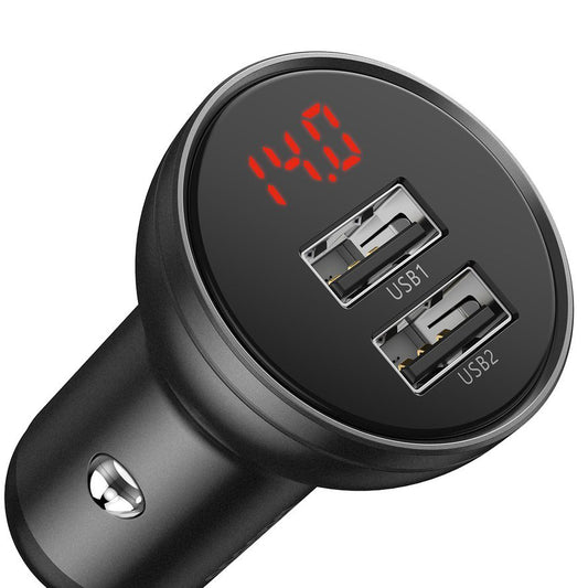 Baseus Autoladegerät mit Digitalanzeige, 24 W, 2,4 A, 2 x USB-A, Grau CCBX-0G