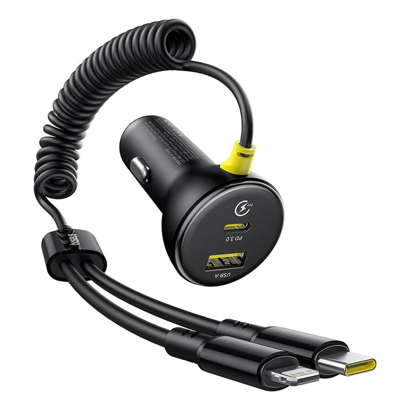 Auto-Ladegerät mit USB-C / Lightning-Kabel Baseus Circular, 60W, 3A, 1 x USB-A - 1 x USB-C, Schwarz C00035902121-00