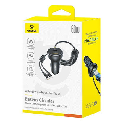 Auto-Ladegerät mit USB-C / Lightning-Kabel Baseus Circular, 60W, 3A, 1 x USB-A - 1 x USB-C, Schwarz C00035902121-00