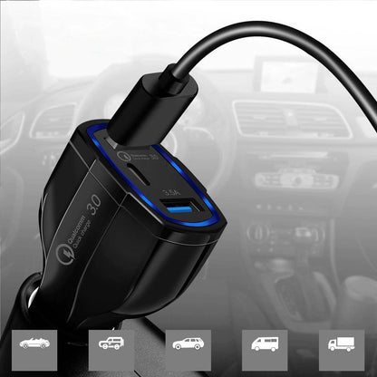 WZK WCC-01 Autoladegerät, 36 W, 3,5 A, 1 x USB-C – 2 x USB-A, Schwarz