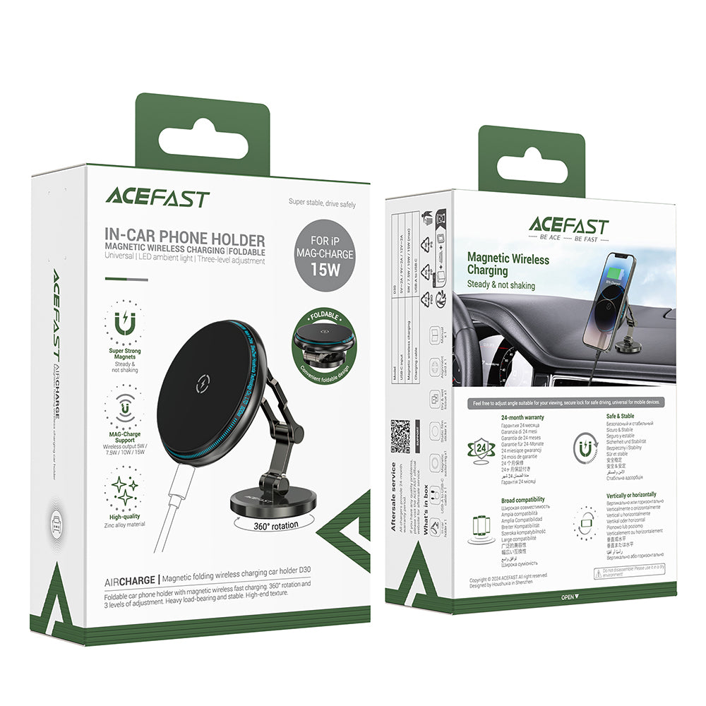 Kfz-Wireless-Ladegerät Acefast D30, 15W, 1.67A, Schwarz
