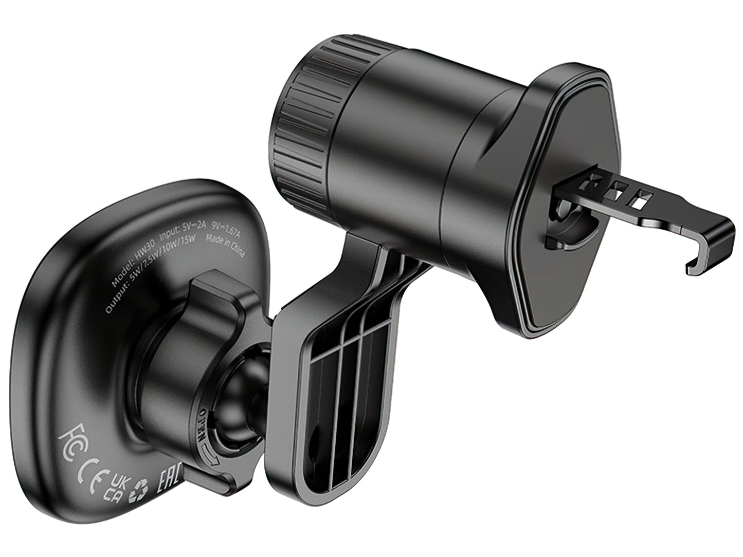 HOCO HW30 Wireless Car Charger, 15W, 1.67A, Black