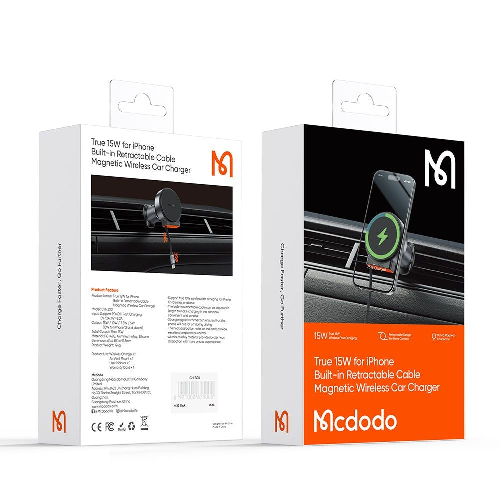 Auto-Wireless-Ladegerät McDodo CH-3000, 15W, 1.67A, Schwarz