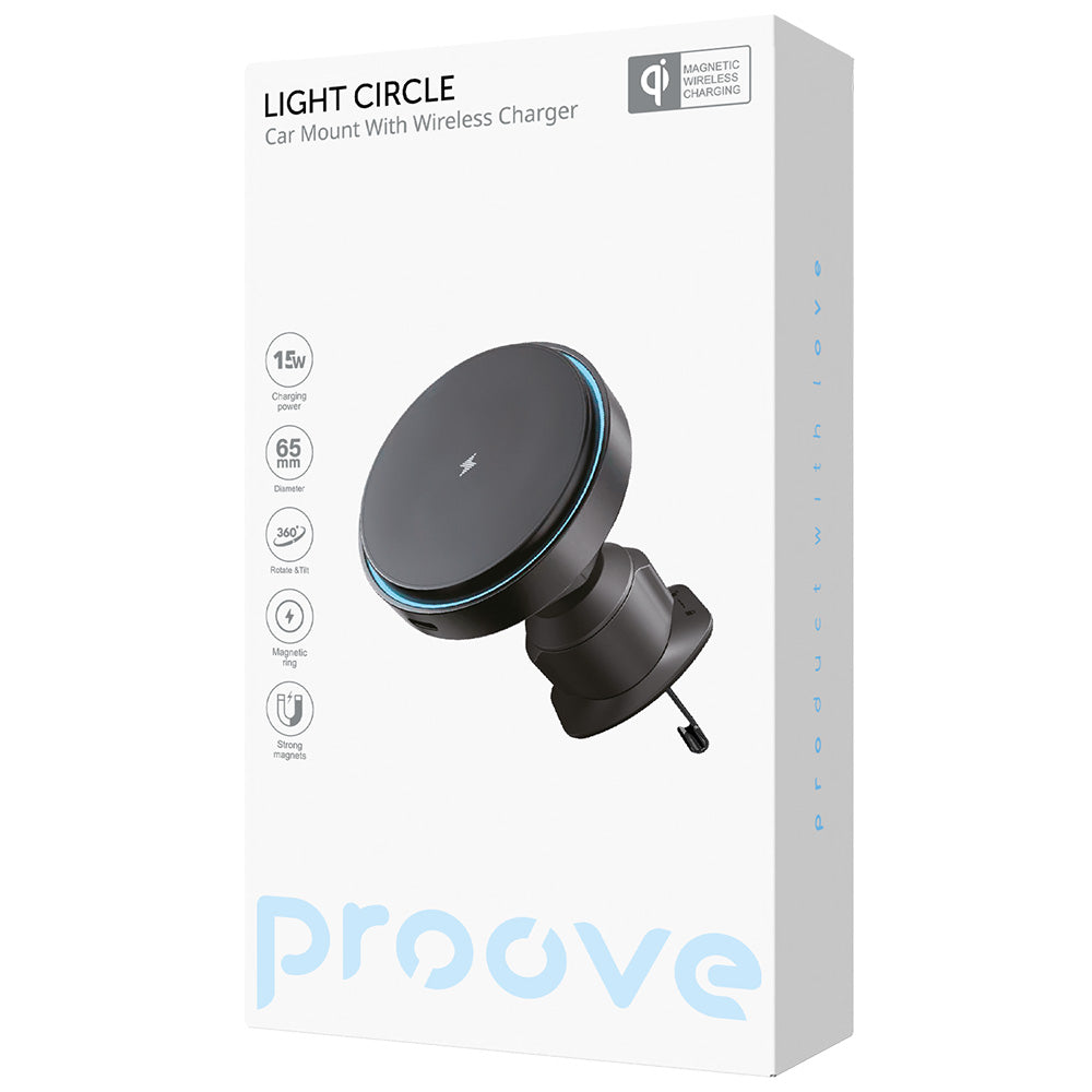 Proove Light Circle Wireless Car Charger, 15W, 1.67A, Black WHLC15010001