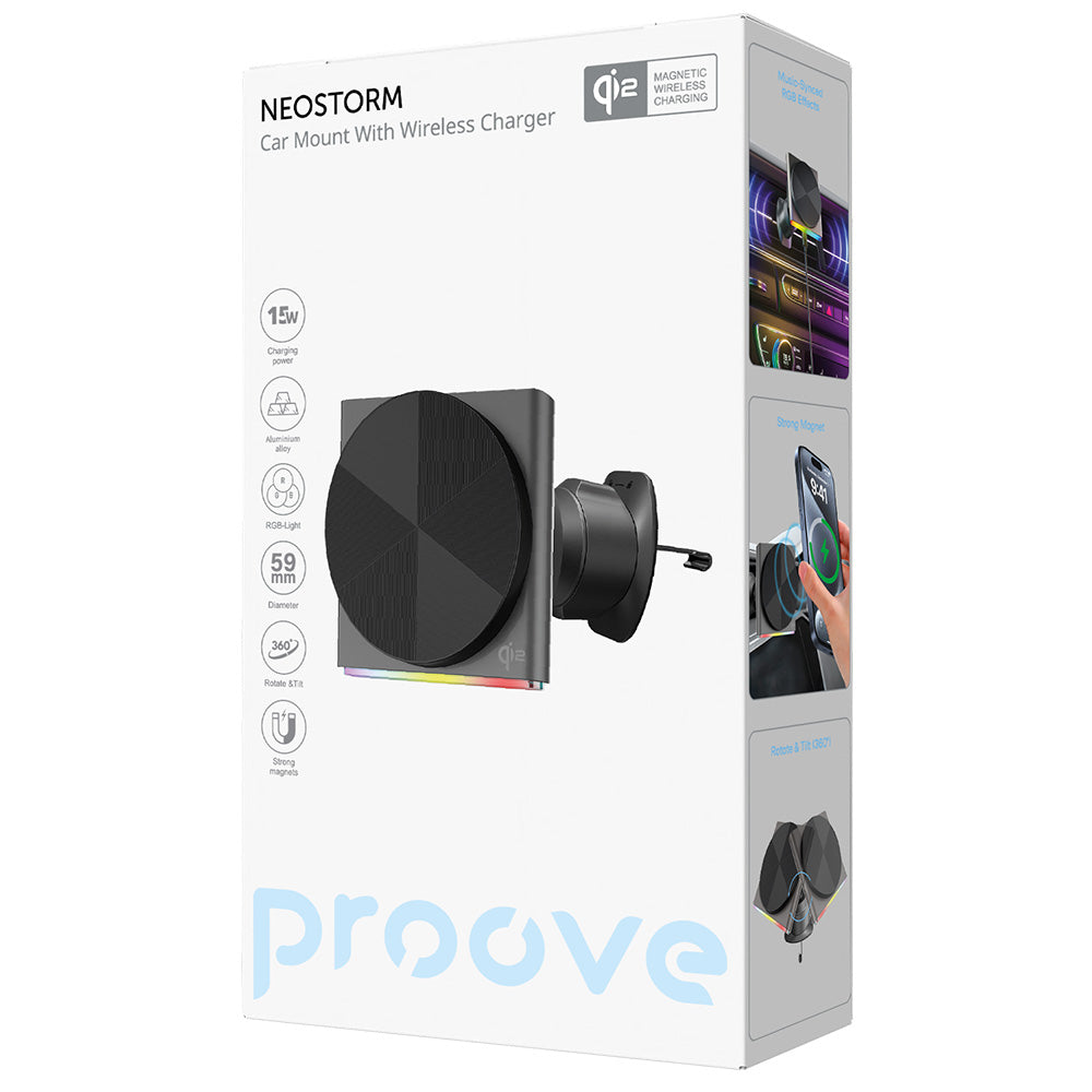 Proove Neostorm Wireless Car Charger, 15W, 1.67A, Gray WHNS15002003