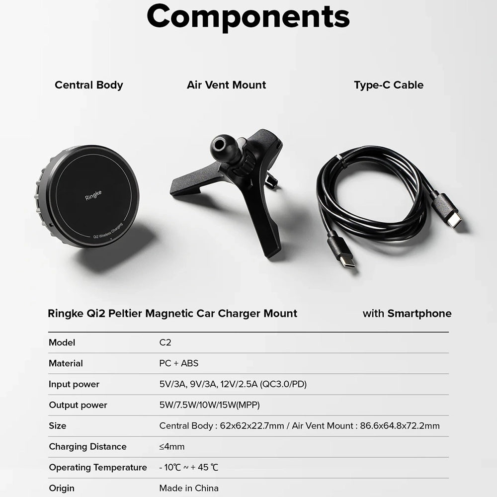 Ringke Wireless Auto-Ladegerät, 15W, 1.67A, Schwarz