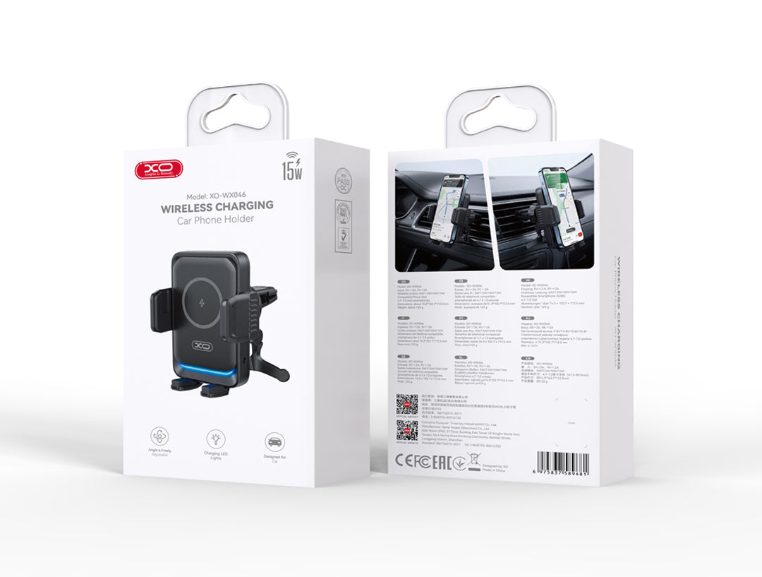 Kabelloses Auto-Ladegerät XO Design WX046, 15W, 1,67A, Schwarz