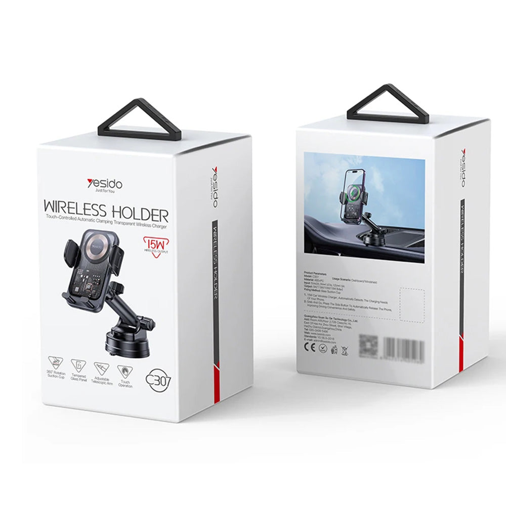 Kfz-Wireless-Ladegerät Yesido C307, 15W, 1.67A, Schwarz