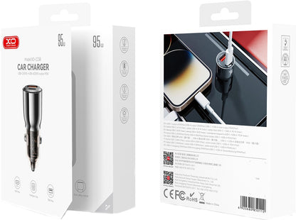 XO Design CC58 Car Charger, 95W, 3.25A, 1 x USB-A - 1 x USB-C, Black