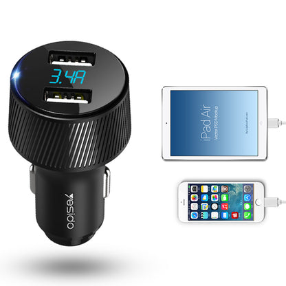 Auto-Ladegerät Yesido Y31 Display, 18W, 3A, 2 x USB-A, Schwarz