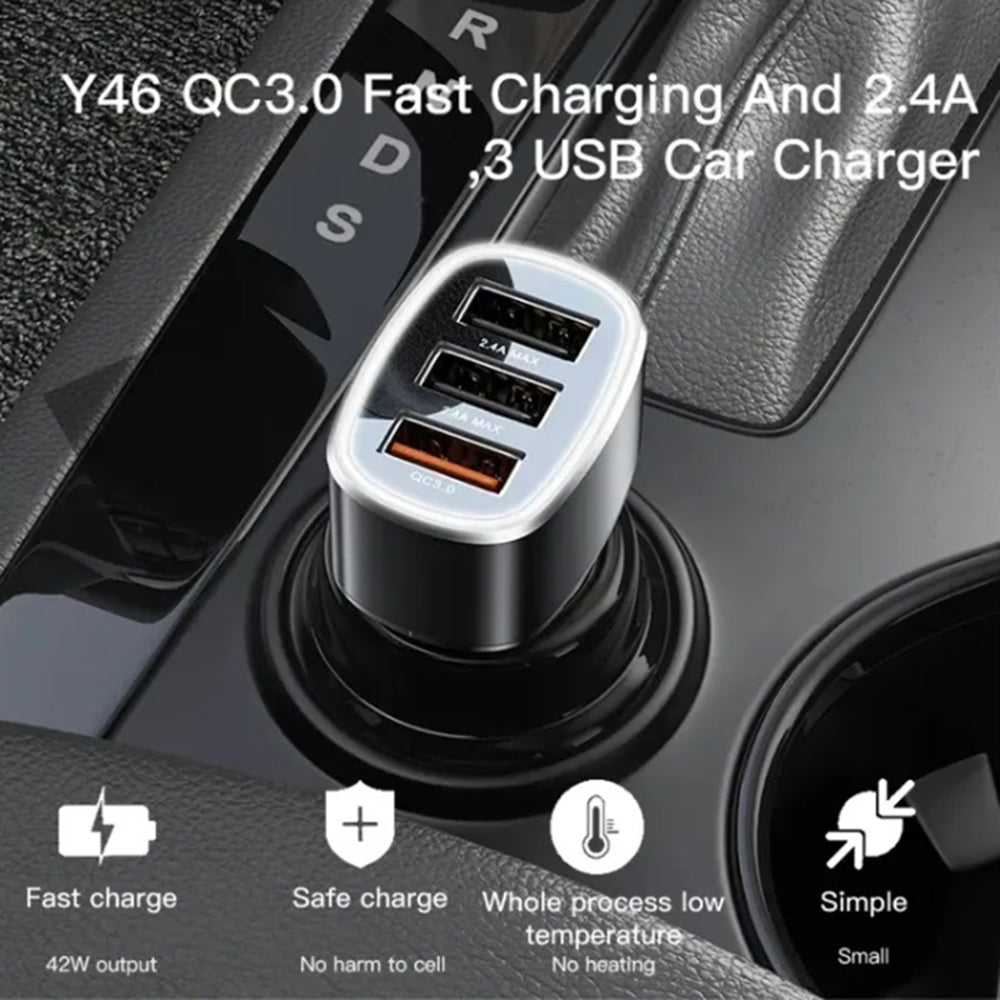 Auto-Ladegerät Yesido Y46, 42W, 3A, 3 x USB-A, Schwarz