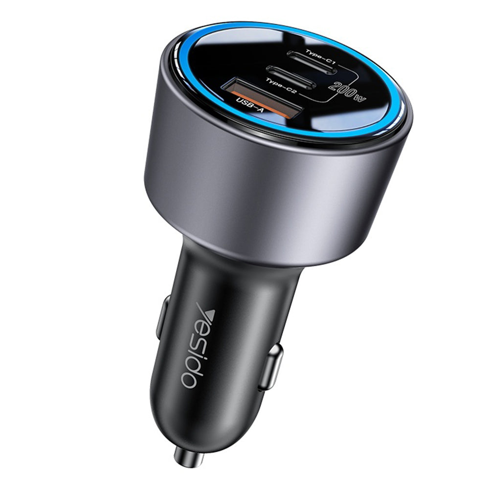 Auto-Ladegerät Yesido Y59, 200W, 5A, 1 x USB-A - 2 x USB-C, Schwarz