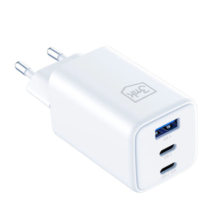 Netzladegerät 3MK Hyper, 65W, 3.25A, 1 x USB-A - 2 x USB-C, Weiß
