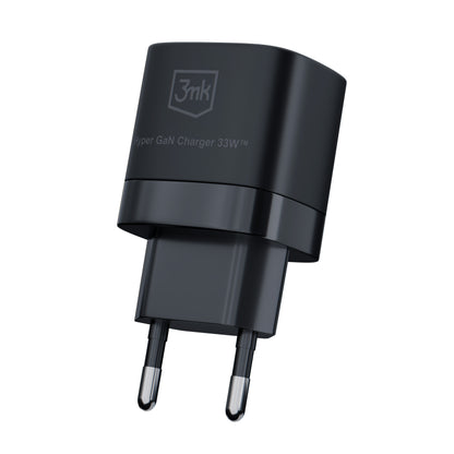 3MK HyperCharger GaN Netzwerk-Ladegerät, 33 W, 3 A, 1 x USB-A – 1 x USB-C, Schwarz