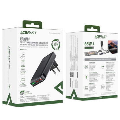 Netzladegerät Acefast A100, 65W, 3.25A, 1 x USB-A - 2 x USB-C, Schwarz