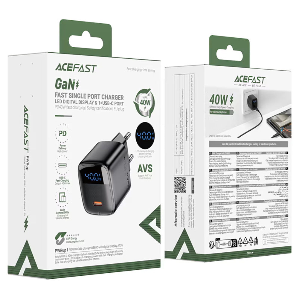 Acefast A135 Netzladegerät Display, 45W, 3A, 1 x USB-C, Schwarz