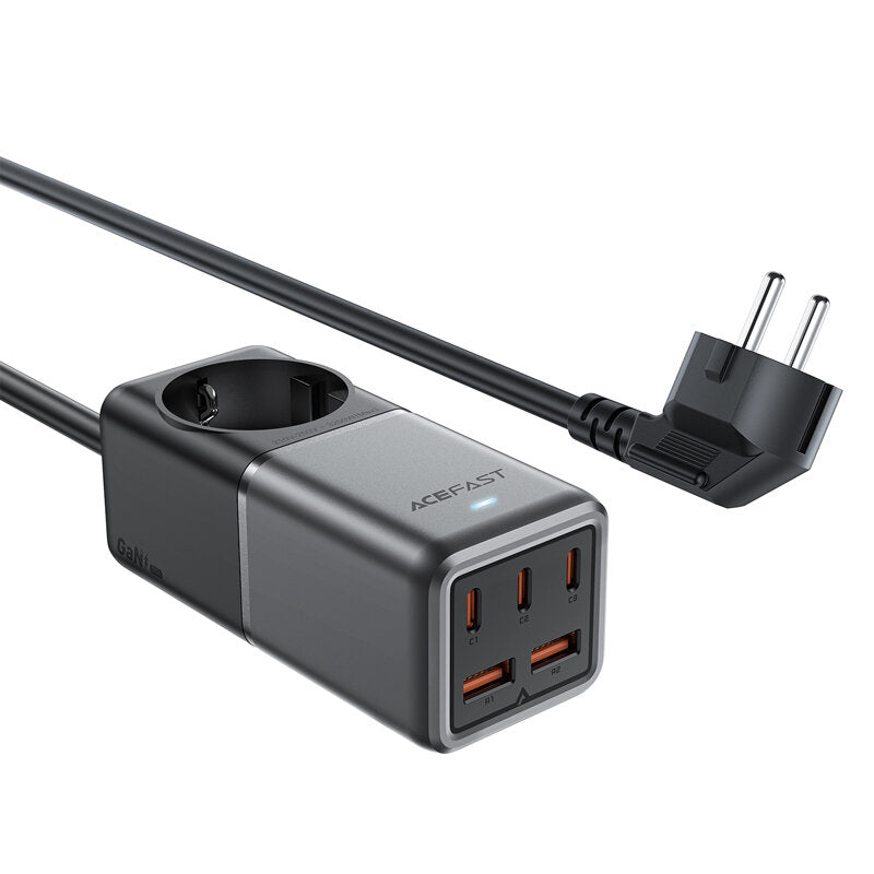 Acefast Z2 GaN-Netzwerkladegerät, 4000 W, 5 A, 1 x Schuko – 2 x USB-A – 3 x USB-C, Grau