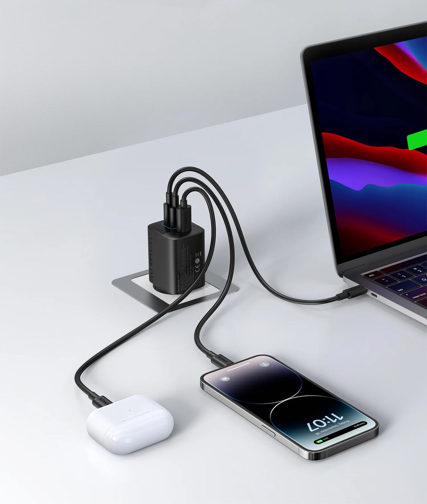 Anker 336 Netzwerkladegerät, 67 W, 3,25 A, 1 x USB-A – 2 x USB-C, Schwarz A2674G11