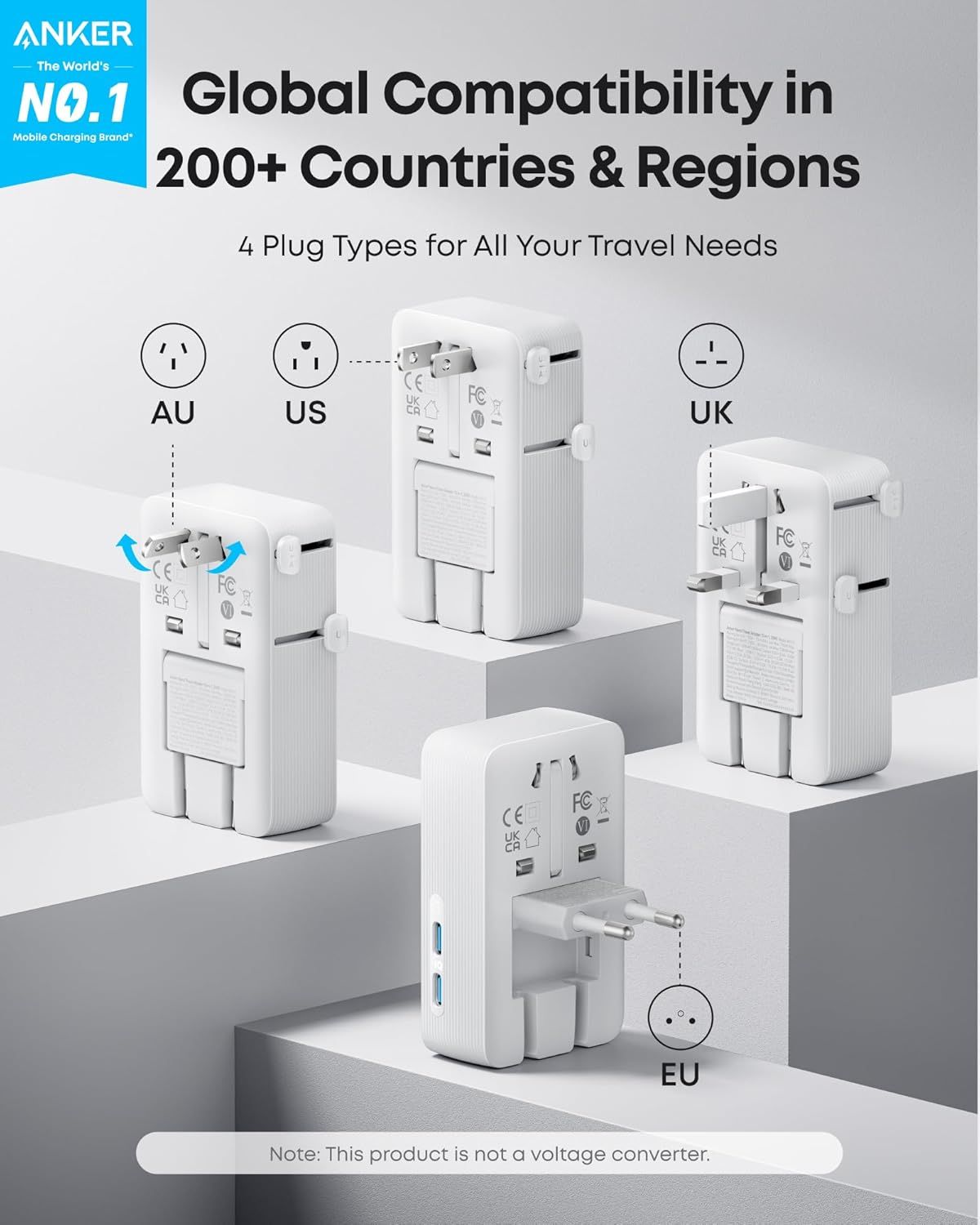 Anker Nano Travel Netzladegerät, 20W, 3A, 2 x USB-A - 2 x USB-C, Weiß A9215H21