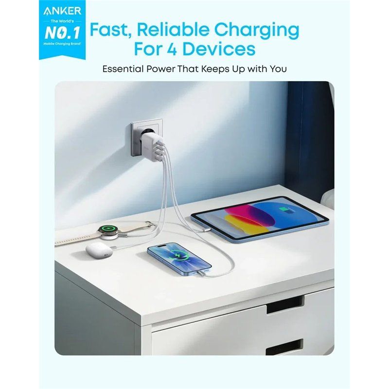 Anker Zolo Netzladegerät, 50W, 3A, 2 x USB-A - 2 x USB-C, Weiß A121EG21