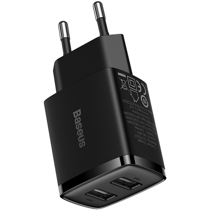 Baseus Compact Network Charger, 10,5 W, 2,1 A, 2 x USB-A, Schwarz CCXJ010201