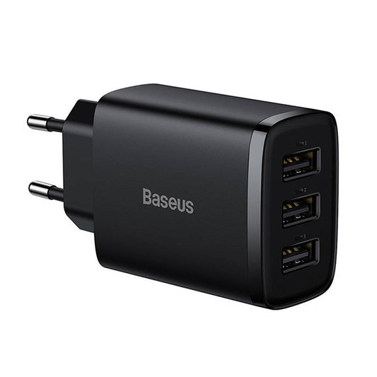 Baseus Compact 3U Netzwerkladegerät, 17 W, 2,1 A, 3 x USB-A, Schwarz CCXJ020101