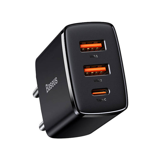 Baseus Kompaktes Netzwerk-Ladegerät, 30W, 3A, 1 x USB-C - 2 x USB-A, Schwarz CCXJ-E01