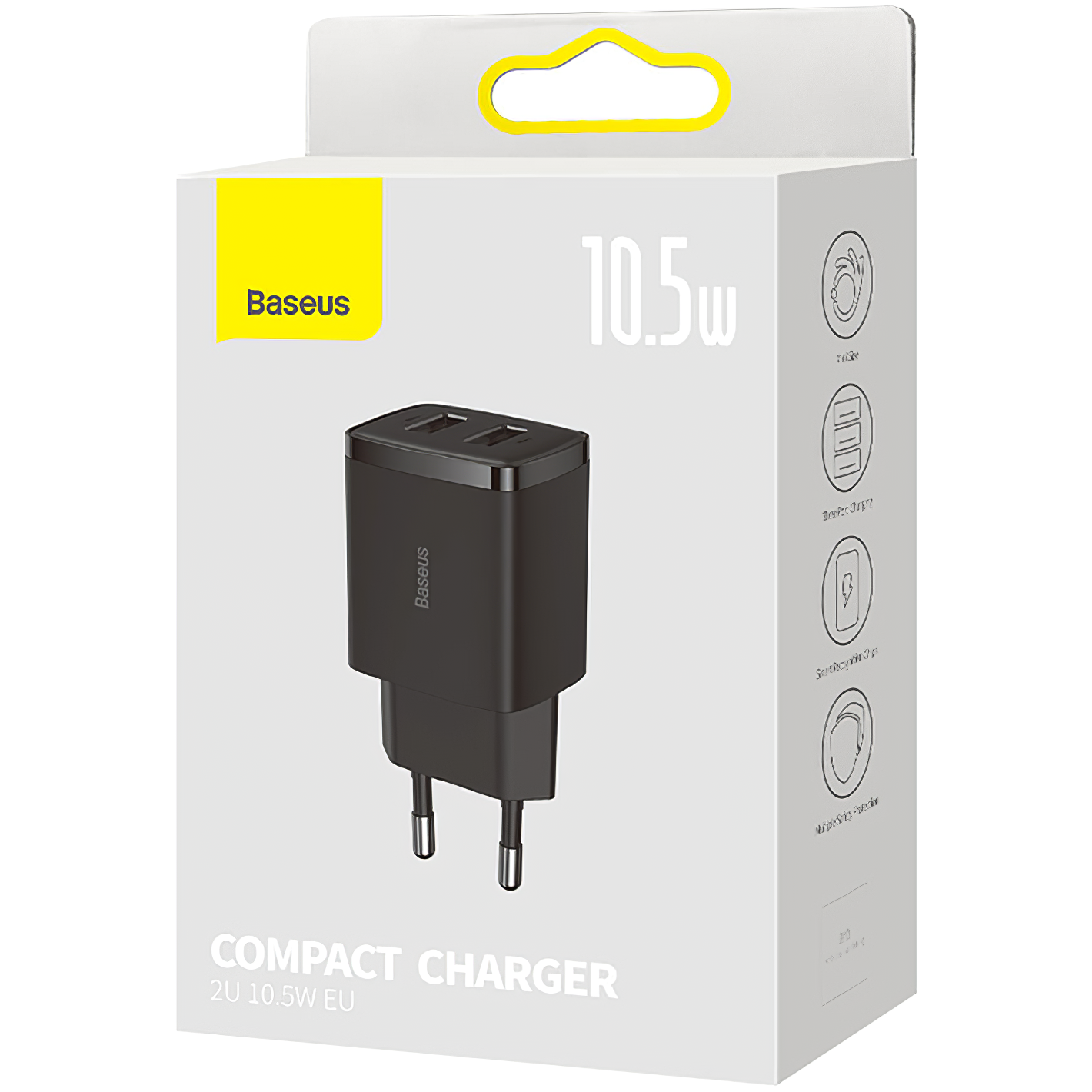 Baseus Compact Network Charger, 10,5 W, 2,1 A, 2 x USB-A, Schwarz CCXJ010201