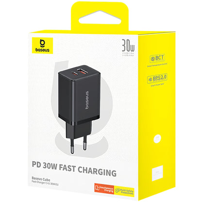 Baseus Cube Netzwerkladegerät, 30 W, 2,4 A, 1 x USB-A – 1 x USB-C, Schwarz P10111404113-00