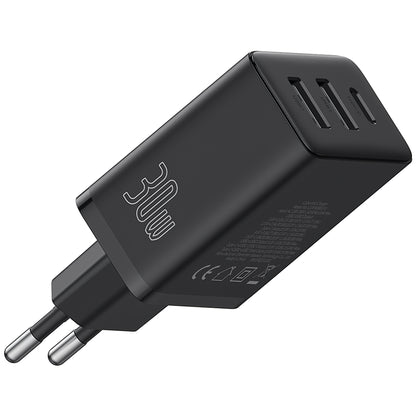 Baseus Cube Netzwerkladegerät, 30 W, 3 A, 1 x USB-C – 2 x USB-A, Schwarz P10111402113-00