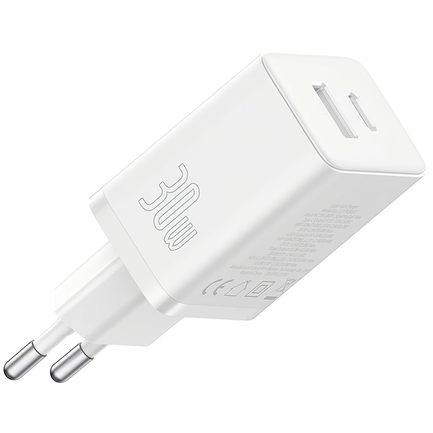 Baseus Cube Netzwerkladegerät, 30 W, 2,4 A, 1 x USB-A – 1 x USB-C, Weiß P10111404213-00