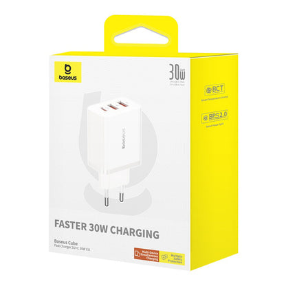 Baseus Cube Netzladegerät, 30W, 3A, 2 x USB-A - 1 x USB-C, Weiß P10111402213-00