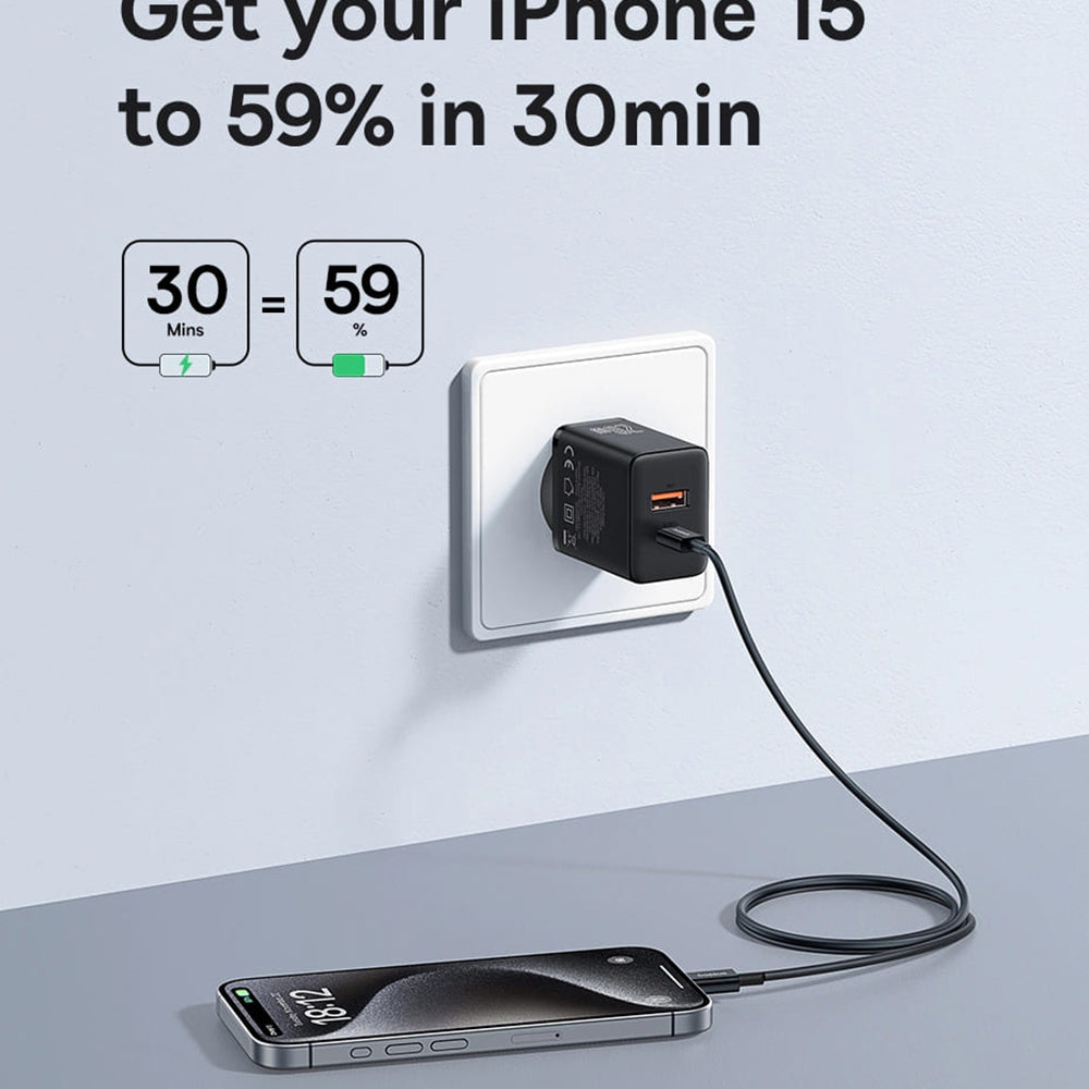 Baseus Cube Netzwerkladegerät, 20 W, 3 A, 1 x USB-A – 1 x USB-C, Schwarz P10111403113-00