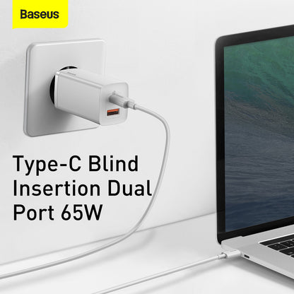 Baseus GaN2 Lite Netzwerkladegerät, 65 W, 3 A, 1 x USB-A – 1 x USB-C, Weiß CCGAN2L-B02