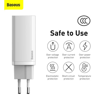 Baseus GaN2 Lite Netzwerkladegerät, 65 W, 3 A, 1 x USB-A – 1 x USB-C, Weiß CCGAN2L-B02