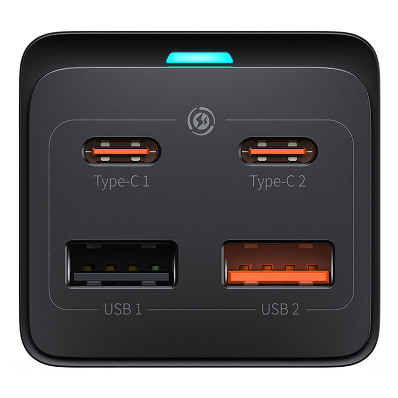 Baseus GaN3 Pro PowerStrip Netzwerk-Ladegerät, 65 W, 3 A, 1 x Schuko – 2 x USB-A – 2 x USB-C, Schwarz PSZM000901