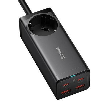 Baseus GaN3 Pro PowerStrip Netzwerkladegerät, 100 W, 5 A, 1 x Schuko – 2 x USB-A – 2 x USB-C, Schwarz PSZM000401