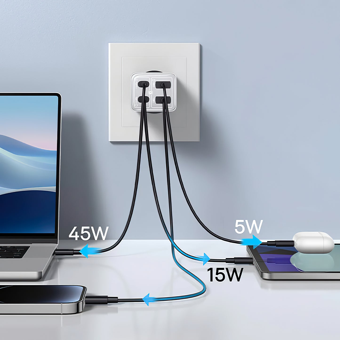 Baseus GaN6 Pro Netzwerkladegerät, 65 W, 3,25 A, 2 x USB-A – 2 x USB-C, Weiß