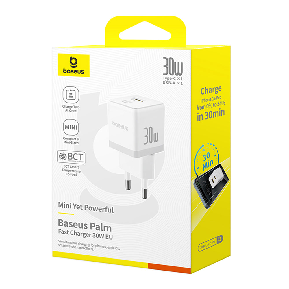 Baseus Palm Netzladegerät, 30W, 3A, 1 x USB-A - 1 x USB-C, Weiß P1011160A213-00