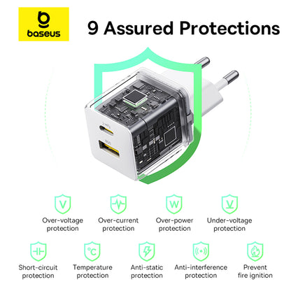 Baseus Palm Netzladegerät, 30W, 3A, 1 x USB-A - 1 x USB-C, Weiß P1011160A213-00