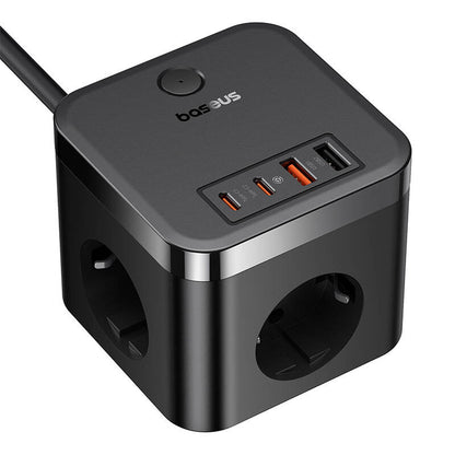 Baseus PowerCombo Cube Netzwerkladegerät, 4000 W, 3 A, 3 x Schuko – 2 x USB-A – 2 x USB-C, Schwarz E00066400117-00