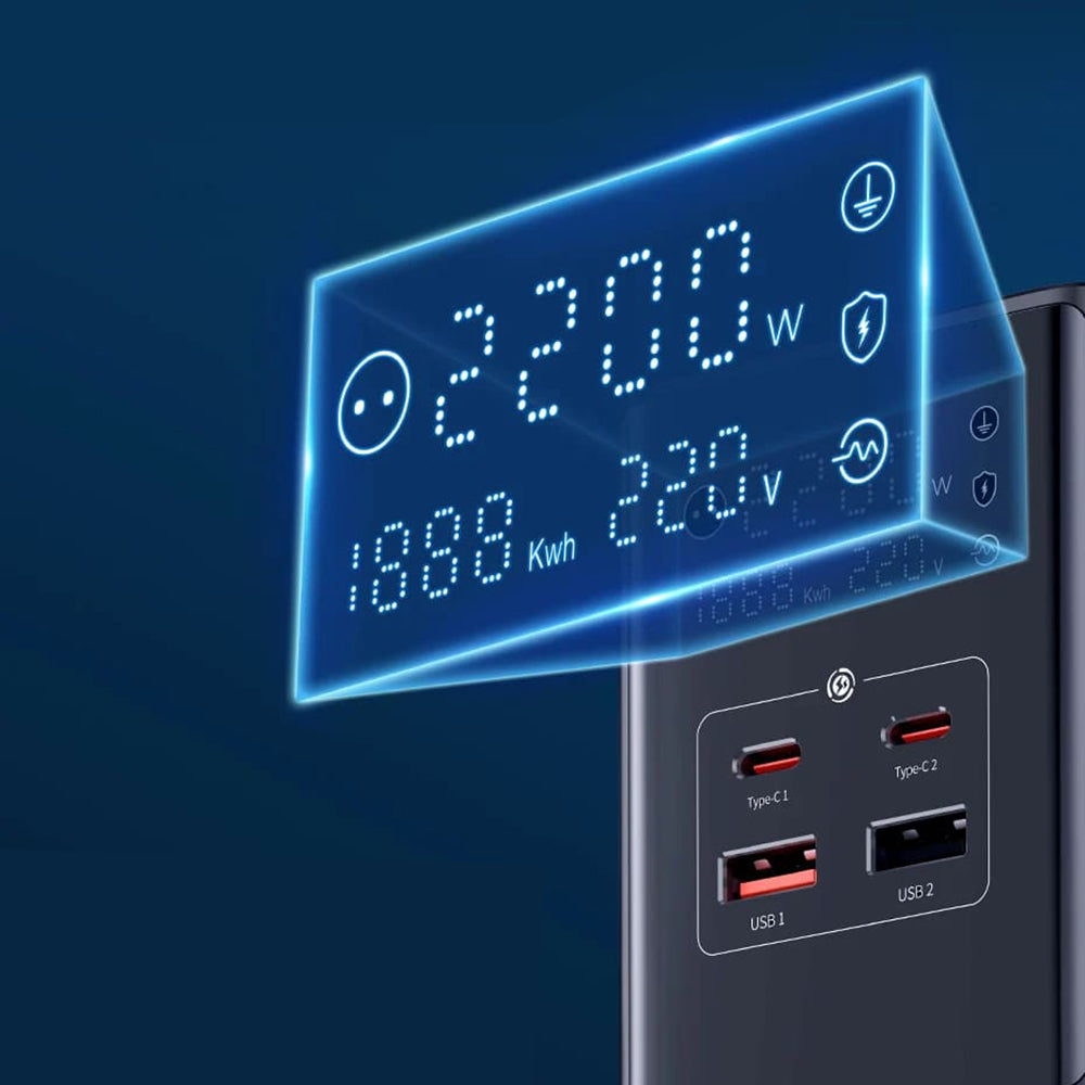 Baseus PowerCombo Netzwerkladegerät, 35 W, 5 A, 2 x USB-A – 2 x USB-C – 3 x Schuko, Schwarz E00023606113-00