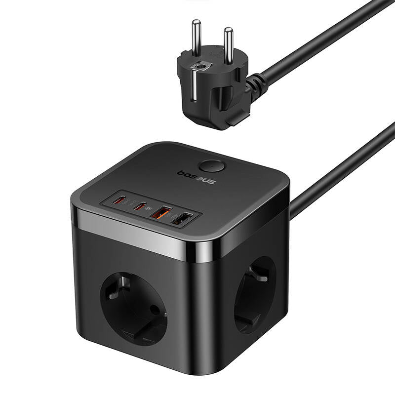 Baseus PowerCombo Cube Netzwerkladegerät, 4000 W, 3 A, 3 x Schuko – 2 x USB-A – 2 x USB-C, Schwarz E00066400117-00