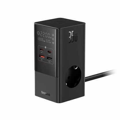 Baseus PowerCombo Netzwerkladegerät, 35 W, 5 A, 2 x USB-A – 2 x USB-C – 3 x Schuko, Schwarz E00023606113-00