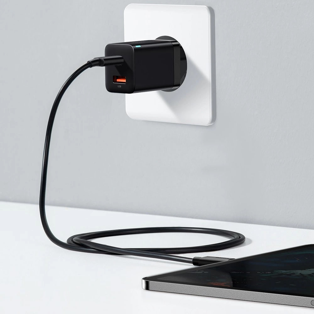 Baseus Super Si Pro Netzwerkladegerät, 30 W, 3 A, 1 x USB-A – 1 x USB-C, Schwarz CCSUPP-E01