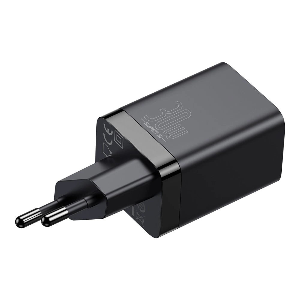 Baseus Super Si Pro Netzwerkladegerät, 30 W, 3 A, 1 x USB-A – 1 x USB-C, Schwarz CCSUPP-E01