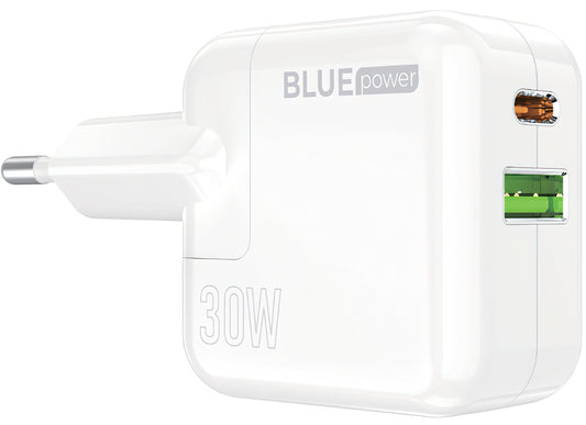 BLUE Power BC111A Netzwerkladegerät, 30 W, 3 A, 1 x USB-A – 1 x USB-C, Weiß