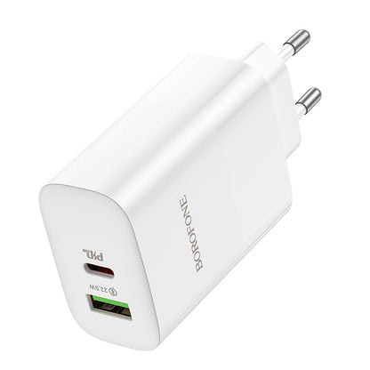 Borofone BN10 Netzwerkladegerät, 65 W, 5 A, 1 x USB-A – 1 x USB-C, Weiß